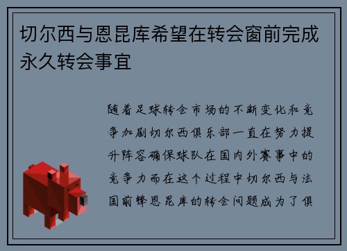 切尔西与恩昆库希望在转会窗前完成永久转会事宜
