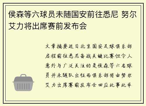 侯森等六球员未随国安前往悉尼 努尔艾力将出席赛前发布会